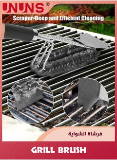 UNUNS Grill Brush,3 in 1 Rust Resistant Stainless Steel Grill Scraper BBQ Brush With Hook,Safe Wire Scrubber,45.8cm Extra Strong Grill Cleaning Brush for Outdoor Grill,Black  - Image 2