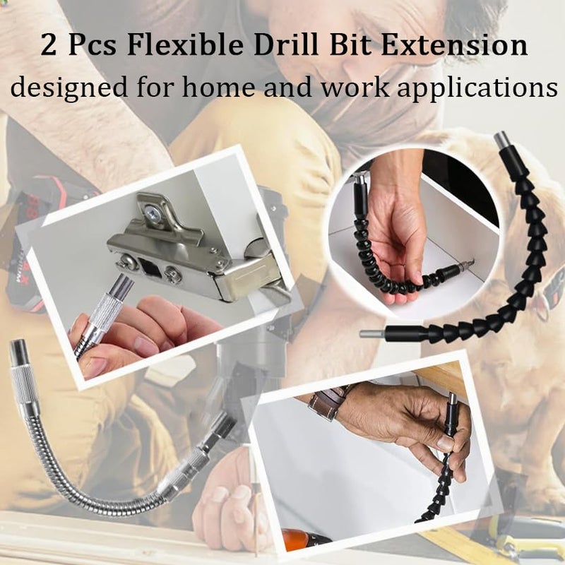 DOOOYU 37Pcs Flexible Drill Bit Extension right angle drill attachment Include 90 degree Bits drill attachment Hex Shank 105Â° Right Angle Drill Attachment Short Screwdriver Rotatable Socket Adapter - Image 3