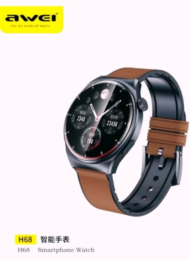 Awei H68 smartwatch with a luxurious classic design Smooth leather strap to complement your everyday style High-resolution multifunction display Monitoring your health and steps throughout the day Reliable performance to handle work and exercise - Image 2