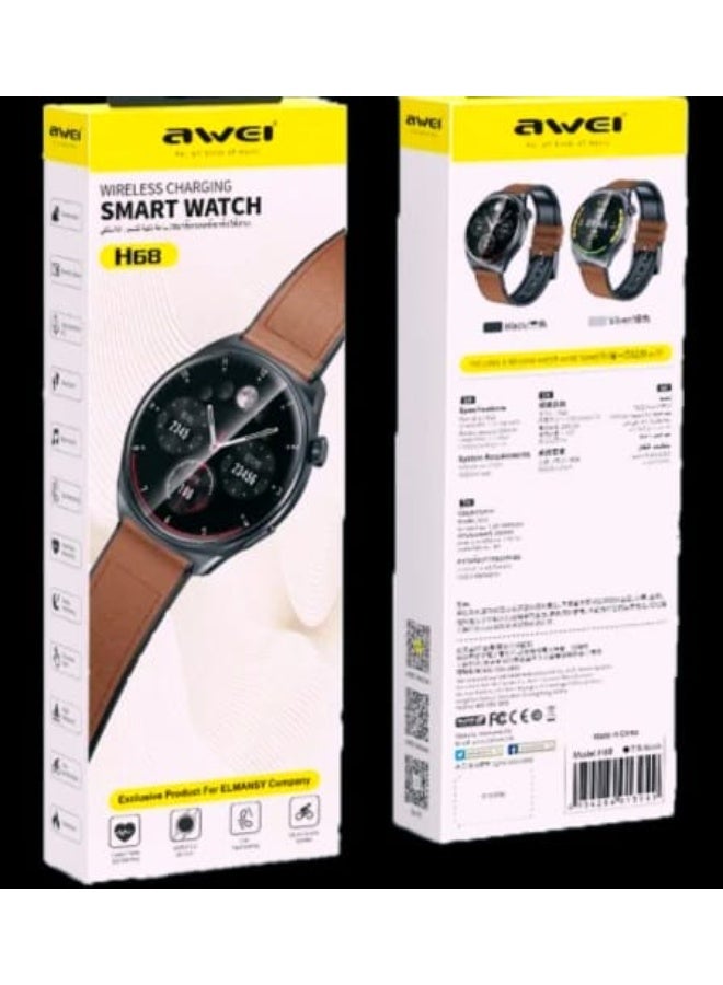 Awei H68 smartwatch with a luxurious classic design Smooth leather strap to complement your everyday style High-resolution multifunction display Monitoring your health and steps throughout the day Reliable performance to handle work and exercise - Image 3