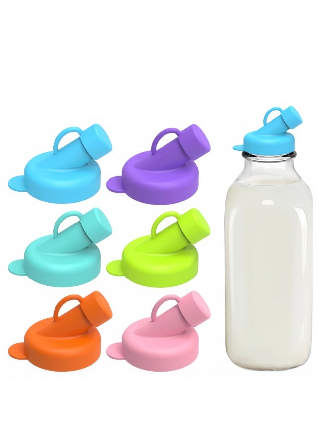 CMGTYYD 6Pcs Milk Top Pourer - Silicone Milk Bottle Top Milk Bottle Cap Food Grade Bottle Pourers Leakproof Dispenser Lids Airtight Beverage Pouring Covers for Juice Containers  - Image 1