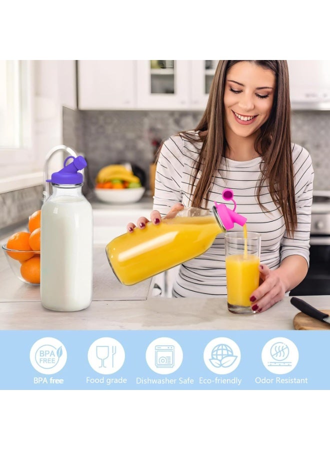CMGTYYD 6Pcs Milk Top Pourer - Silicone Milk Bottle Top Milk Bottle Cap Food Grade Bottle Pourers Leakproof Dispenser Lids Airtight Beverage Pouring Covers for Juice Containers  - Image 2