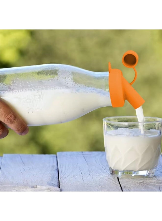 CMGTYYD 6Pcs Milk Top Pourer - Silicone Milk Bottle Top Milk Bottle Cap Food Grade Bottle Pourers Leakproof Dispenser Lids Airtight Beverage Pouring Covers for Juice Containers  - Image 3