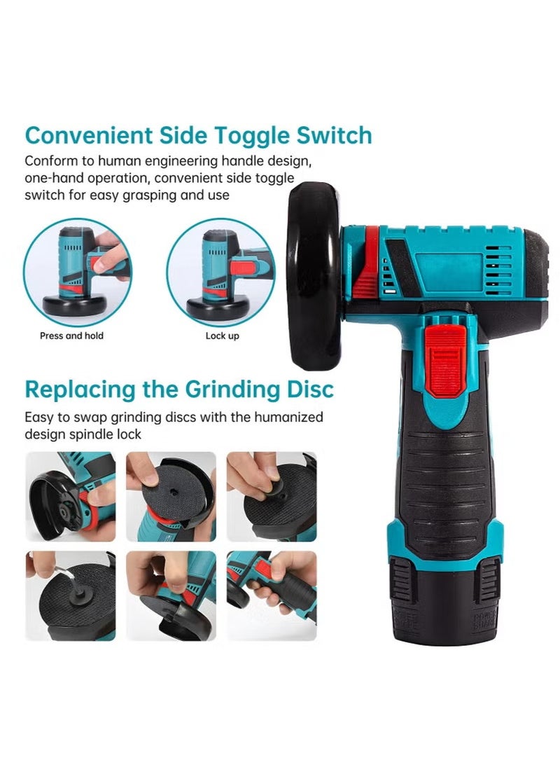 ULHYC Angle Grinder Tool, Mini Angle Grinder, Cordless Electric Angle Grinding Tool 12V 19500RPM with 2PCS 2000mAh Battery, Nylon Cutting Blade-s/Grinding Disc/Metal Cutting Disc - Image 2