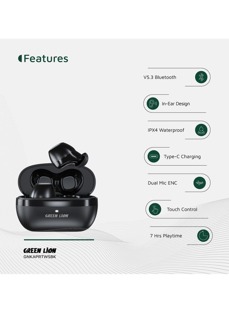 GREEN LION Kaprun True Wireless Earbuds with ENC and Voice Assistant / Dual Microphone / Waterproof Hands-Free Headphone / 7 Hrs Playtime / Truewireless Headphones - Black - Image 2