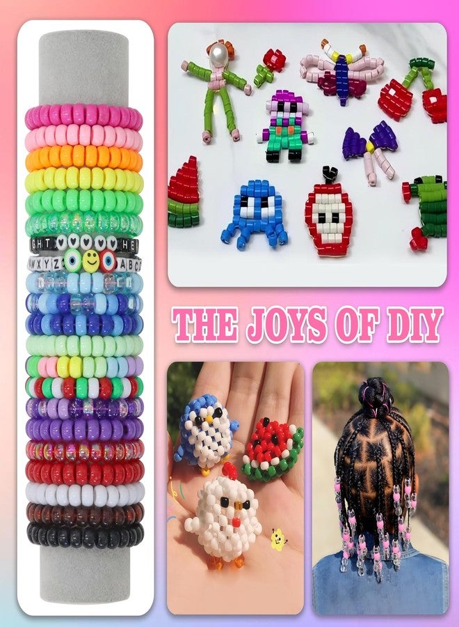 LIS HEGENSA Pony Bulk Plastic Kandi Beads for Necklace Jewelry, Bracelets Making, Hair Braiding, Crafts Braids Kits for Girls, 24 Color,1000 Pieces - Image 3