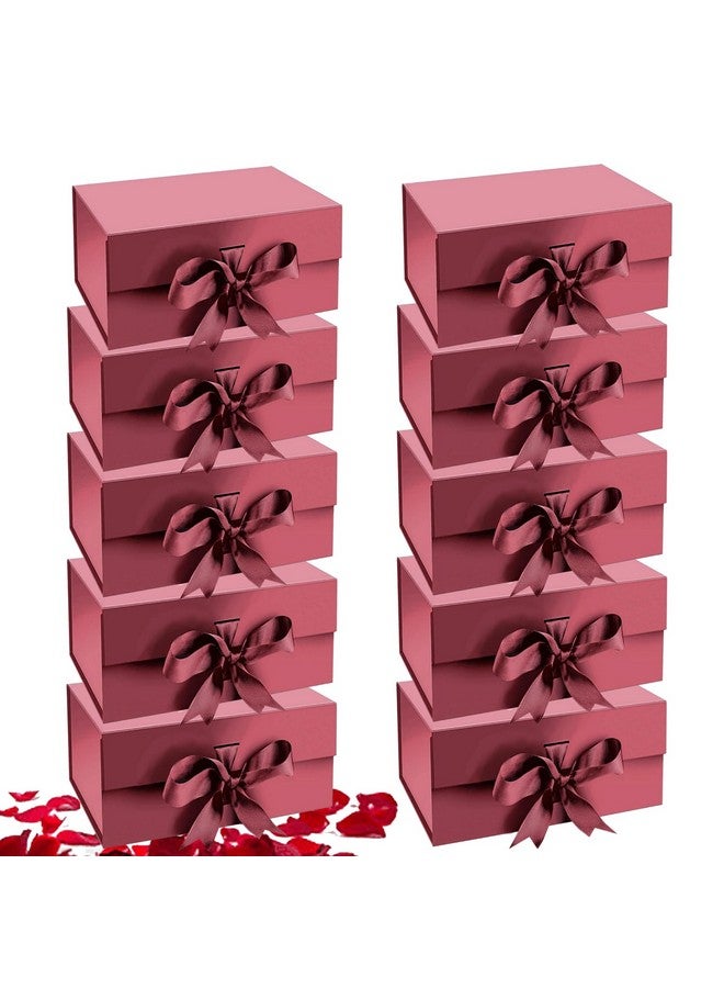 Aakriti Maroon Foldable Rakhi Gift Box Empty Gift Box with Satin Ribbon, Multipurpose Hamper Box Holds upto 5 kg Reuse Gift Boxes for Gift Packing (Medium 24 x 17 x 10 cm, Maroon Matte Finish 10Pcs) - Image 1