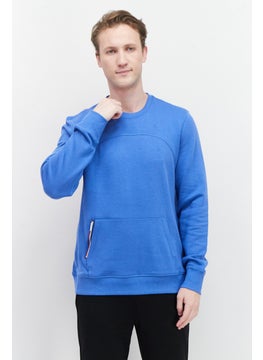Men Crew Neck Long Sleeve Plain Sweatshirt, Blue