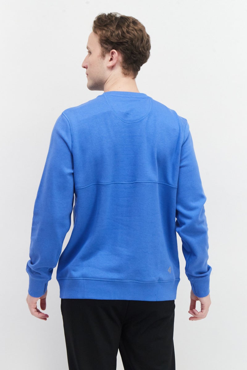 Fourlaps Men Crew Neck Long Sleeve Plain Sweatshirt, Blue - Image 2
