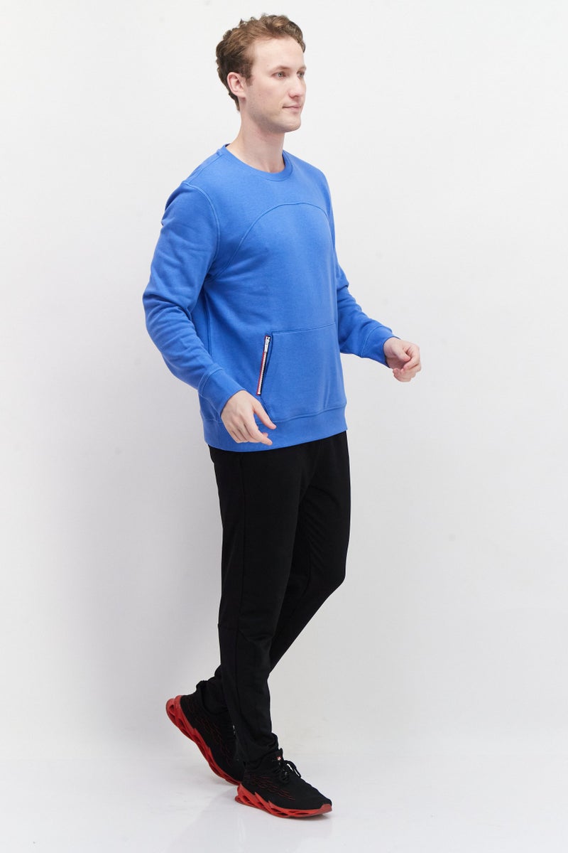 Fourlaps Men Crew Neck Long Sleeve Plain Sweatshirt, Blue - Image 4