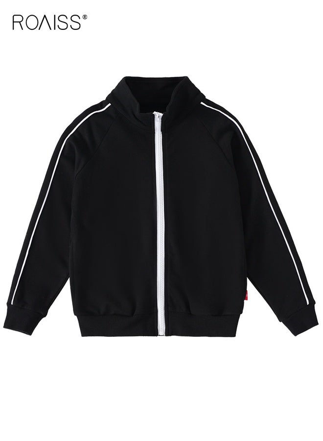 roaiss Unisex Sylish Outdoor Jacket, Zip Up Jacket with Standing Collar, Solid Coat for Kids, Suitable for Daily Wear, School and Outdoor Activities - Image 1