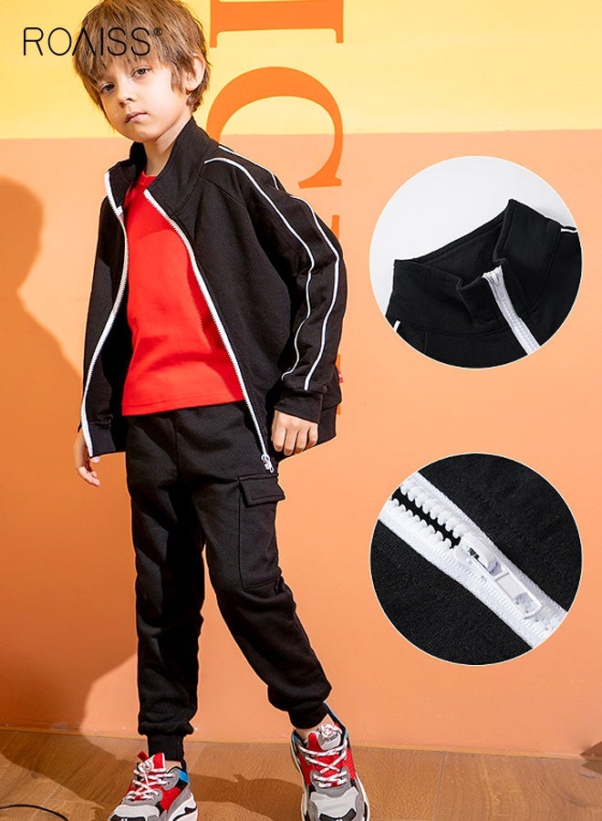 roaiss Unisex Sylish Outdoor Jacket, Zip Up Jacket with Standing Collar, Solid Coat for Kids, Suitable for Daily Wear, School and Outdoor Activities - Image 2