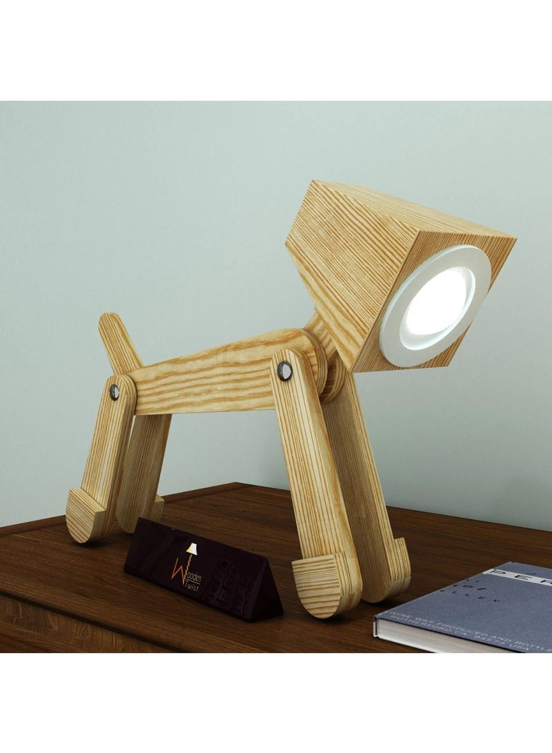 Wooden Twist Wooden Dog Shaped LED Lamp (Pinewood) - Image 1