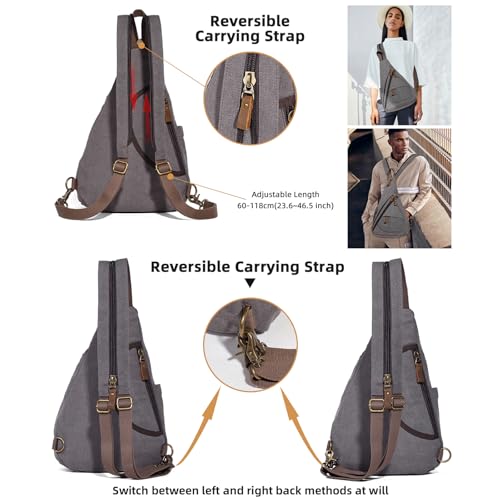 KL928 Canvas Sling Bag - Small Crossbody Backpack Shoulder Casual Daypack Rucksack for Men Women(Large Version) - Image 3