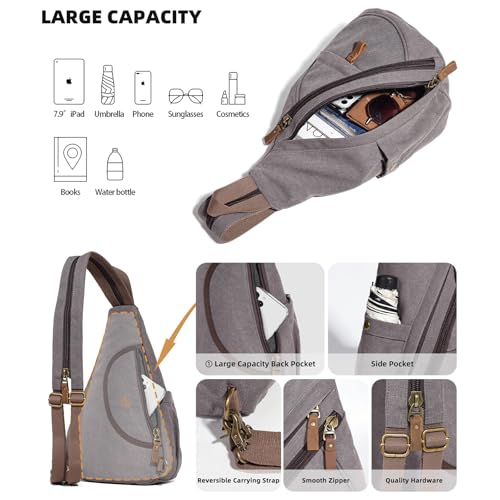 KL928 Canvas Sling Bag - Small Crossbody Backpack Shoulder Casual Daypack Rucksack for Men Women(Large Version) - Image 4