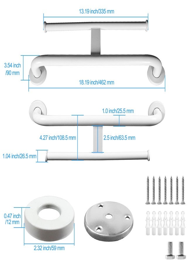 Rackickyer Handicap Grab Bar with Toilet Paper Roll Holder, 2-in-1 Safety Assist Bar Support Handle 16 Inch, White Stainless Steel Wall Mounted Bathroom Toilet Grab Bar for Senior Elderly - Image 2