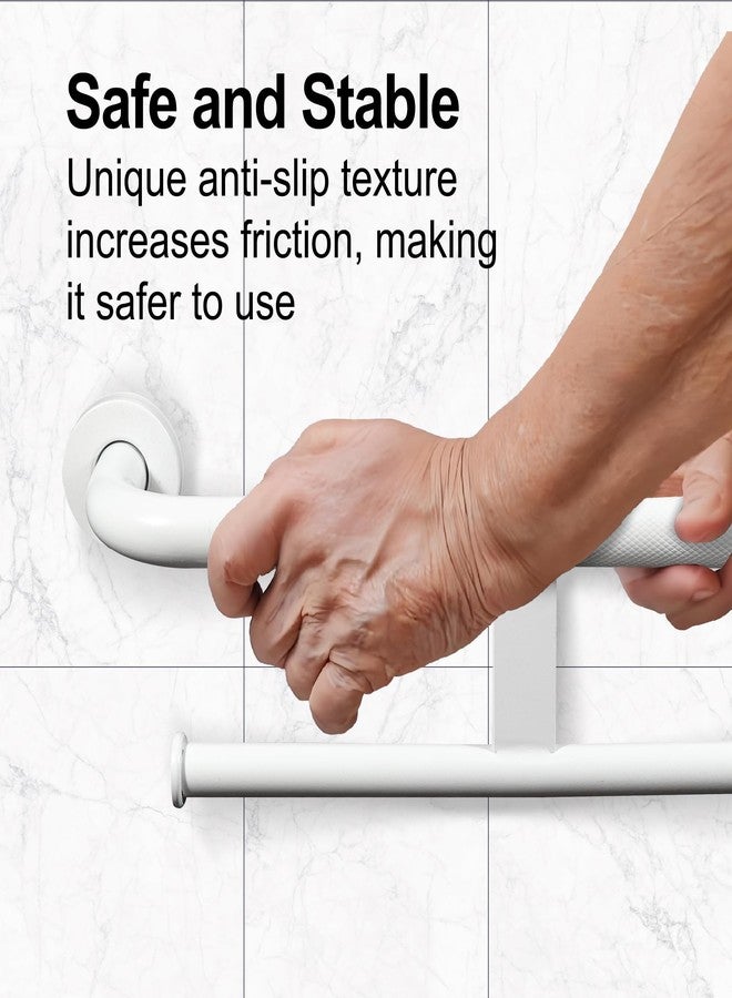 Rackickyer Handicap Grab Bar with Toilet Paper Roll Holder, 2-in-1 Safety Assist Bar Support Handle 16 Inch, White Stainless Steel Wall Mounted Bathroom Toilet Grab Bar for Senior Elderly - Image 3