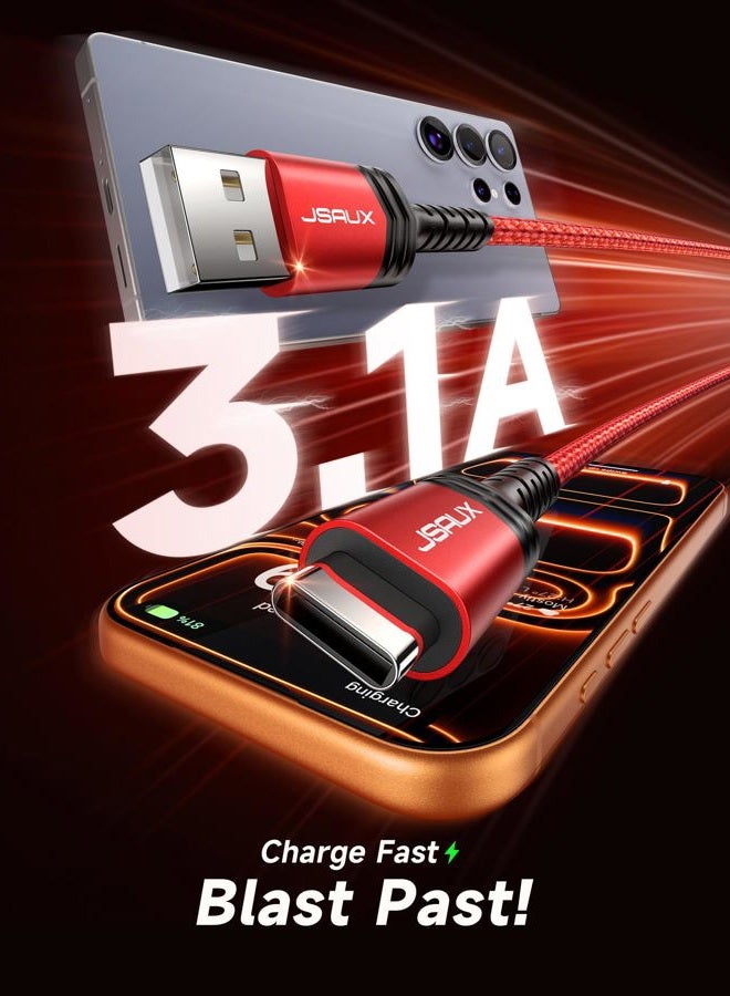 jsaux USB C Cable [2-Pack 10ft], USB A to USB Cord 3.1A Fast Charging Compatible with iPhone 16/16 Plus/16 Pro/16 Pro Max/iPhone 16e/iPhone 15 Series, Samsung S20 S10 S9, Note 20 10, Car Play - Red - Image 3