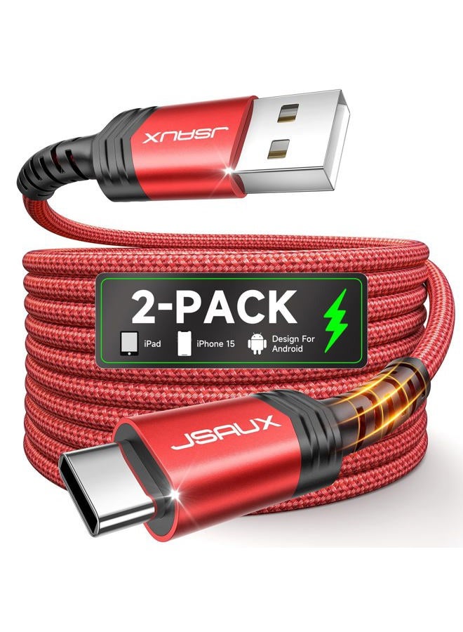 jsaux USB C Cable [2-Pack 10ft], USB A to USB Cord 3.1A Fast Charging Compatible with iPhone 16/16 Plus/16 Pro/16 Pro Max/iPhone 16e/iPhone 15 Series, Samsung S20 S10 S9, Note 20 10, Car Play - Red - Image 1