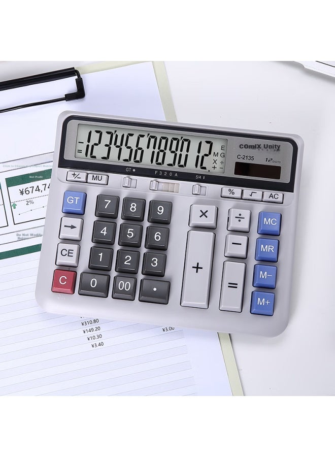 COMIX Dual Power Computer Keyboard Calculator, 12-digit Large Screen Horizontal Calculator, Suitable For Financial And Bank Staff, Office Supplies, White C-2135 - Image 4