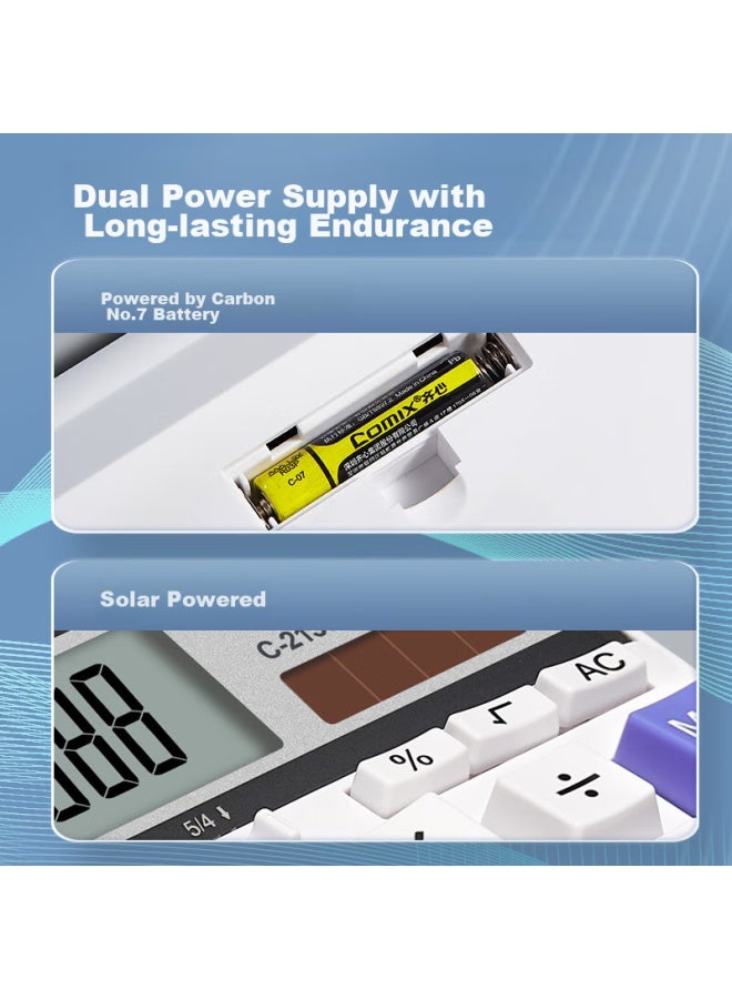 COMIX Dual Power Computer Keyboard Calculator, 12-digit Large Screen Horizontal Calculator, Suitable For Financial And Bank Staff, Office Supplies, White C-2135 - Image 2