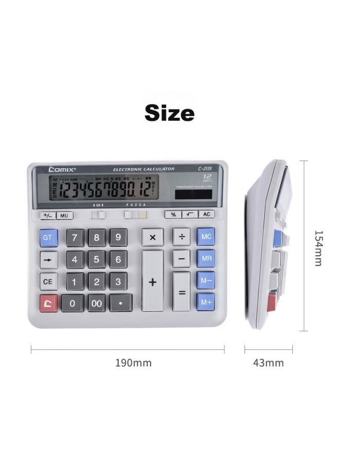 COMIX Dual Power Computer Keyboard Calculator, 12-digit Large Screen Horizontal Calculator, Suitable For Financial And Bank Staff, Office Supplies, White C-2135 - Image 5
