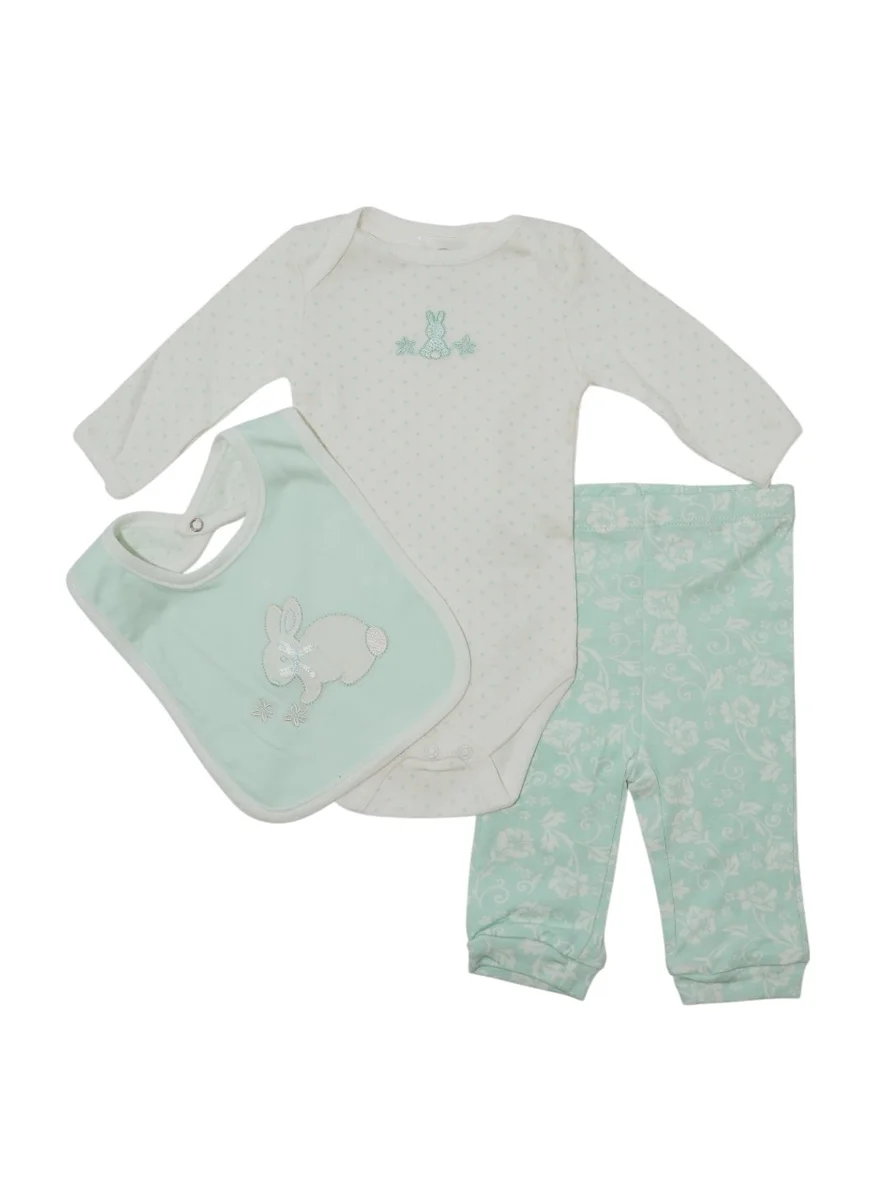 بمبىمىشى Bambimici Rabbit Bodysuit Long Sleeve & Pyjama with Hat Set - Baby Blue
