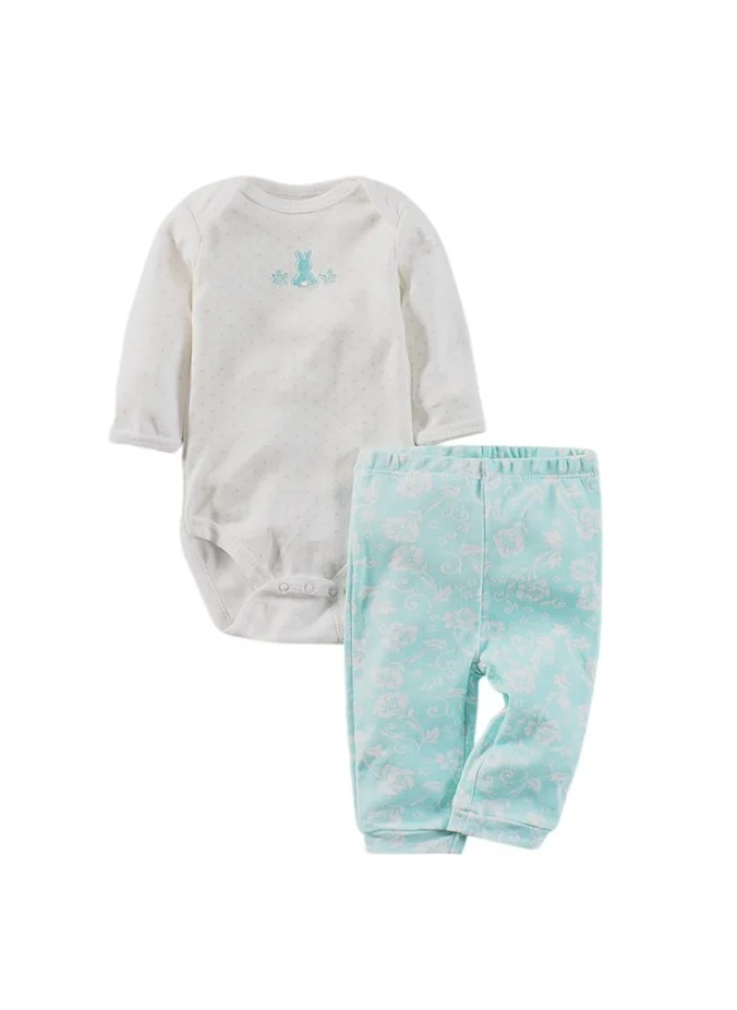 بمبىمىشى Bambimici Rabbit Bodysuit Long Sleeve & Pyjama with Hat Set - Baby Blue