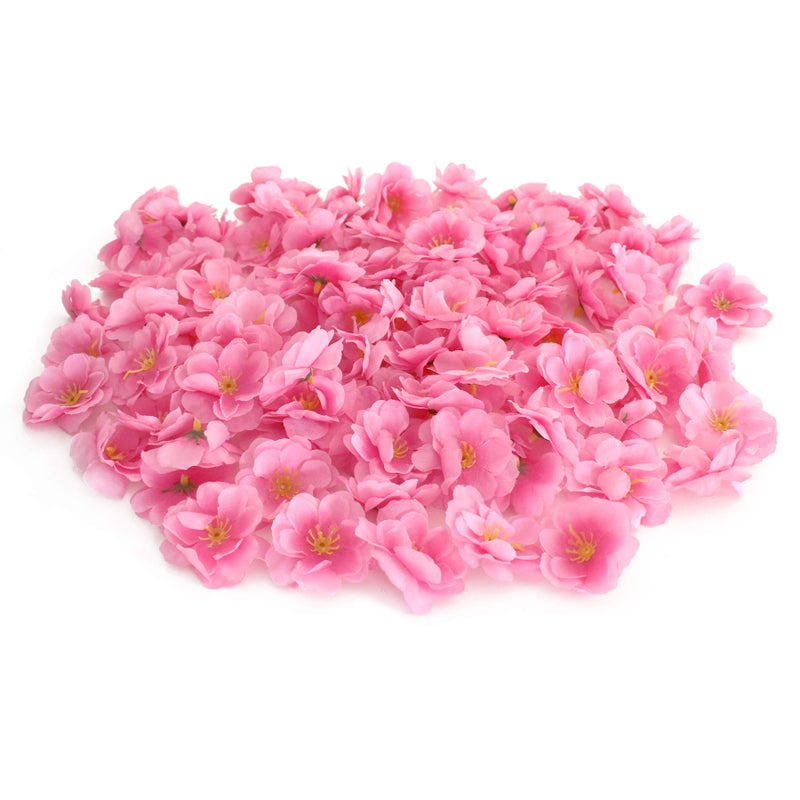 HOKPA Artificial Silk Cherry Blossom Flower Heads Fake Fabric Sakura Floral Head Decor for Bridal Hair Clips Headbands Dress DIY Accessories Wedding Party Supply Table Decorative 100pcs Pink