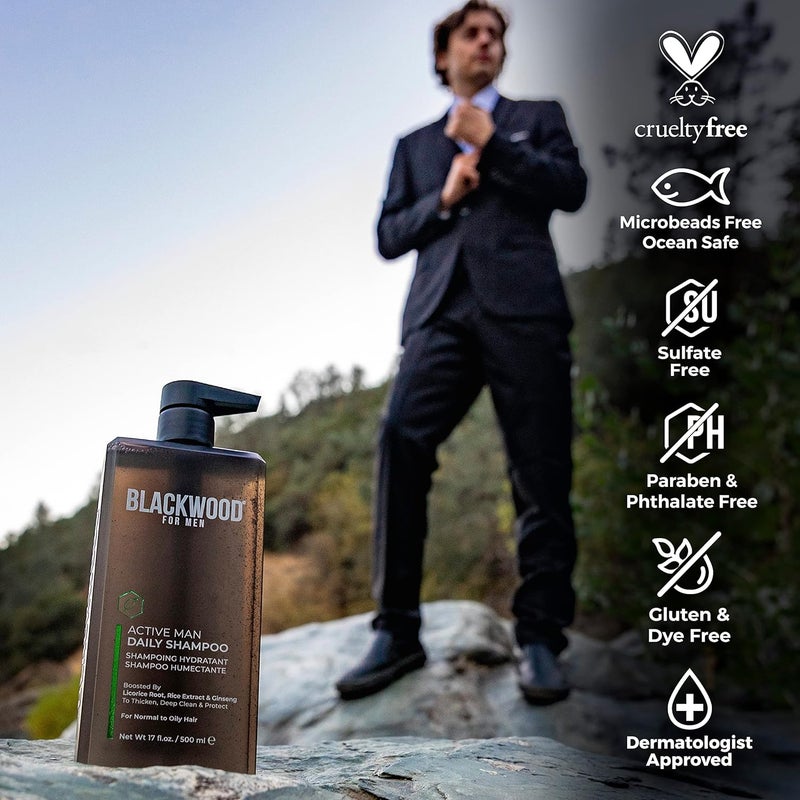 Blackwood For Men شامبو يومي نشط للرجال من بلاكوود وغسول جسم مرطب نقي خالي من الكبريتات خالي من البارابين خالي من القسوة 17 أونصة - Image 4
