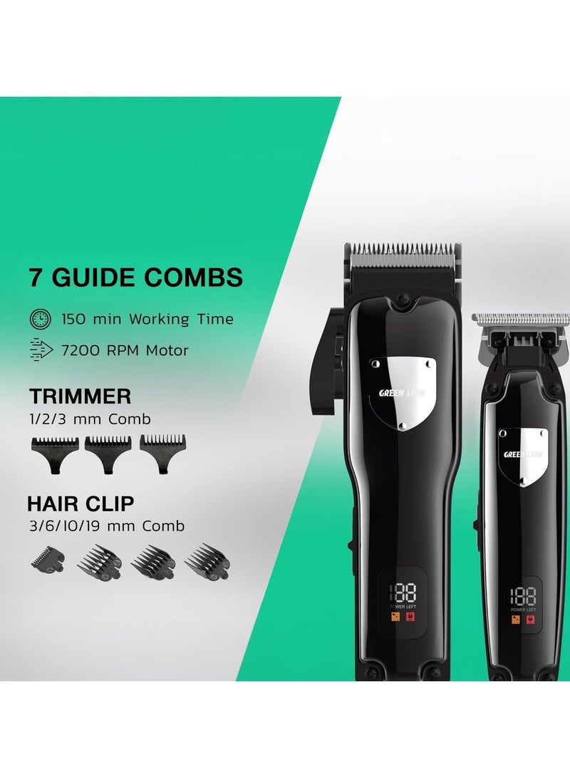 جرين ليون ماكينة قص الشعر والجسم Pro Trim Duo 9 في 1 مع حقيبة حمل / سلكية ولاسلكية / ذراع مدبب / شاشة رقمية / واقي للرقبة / مقص / زجاجة زيت / أمشاط قابلة للتعديل / ماكينة حلاقة / فرشاة تنظيف / ماكينة قص يدوية x2 - أسود - Image 4