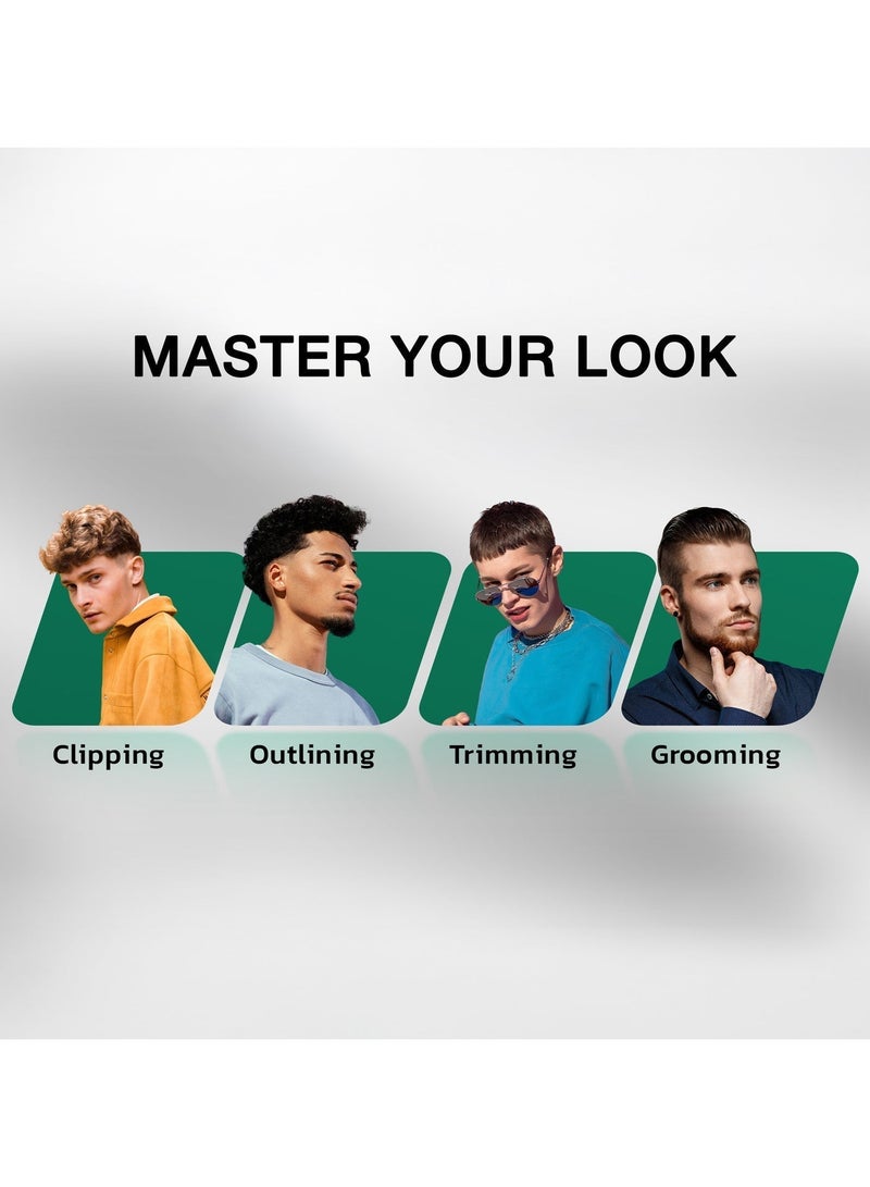 جرين ليون ماكينة قص الشعر والجسم Pro Trim Duo 9 في 1 مع حقيبة حمل / سلكية ولاسلكية / ذراع مدبب / شاشة رقمية / واقي للرقبة / مقص / زجاجة زيت / أمشاط قابلة للتعديل / ماكينة حلاقة / فرشاة تنظيف / ماكينة قص يدوية x2 - أسود - Image 5