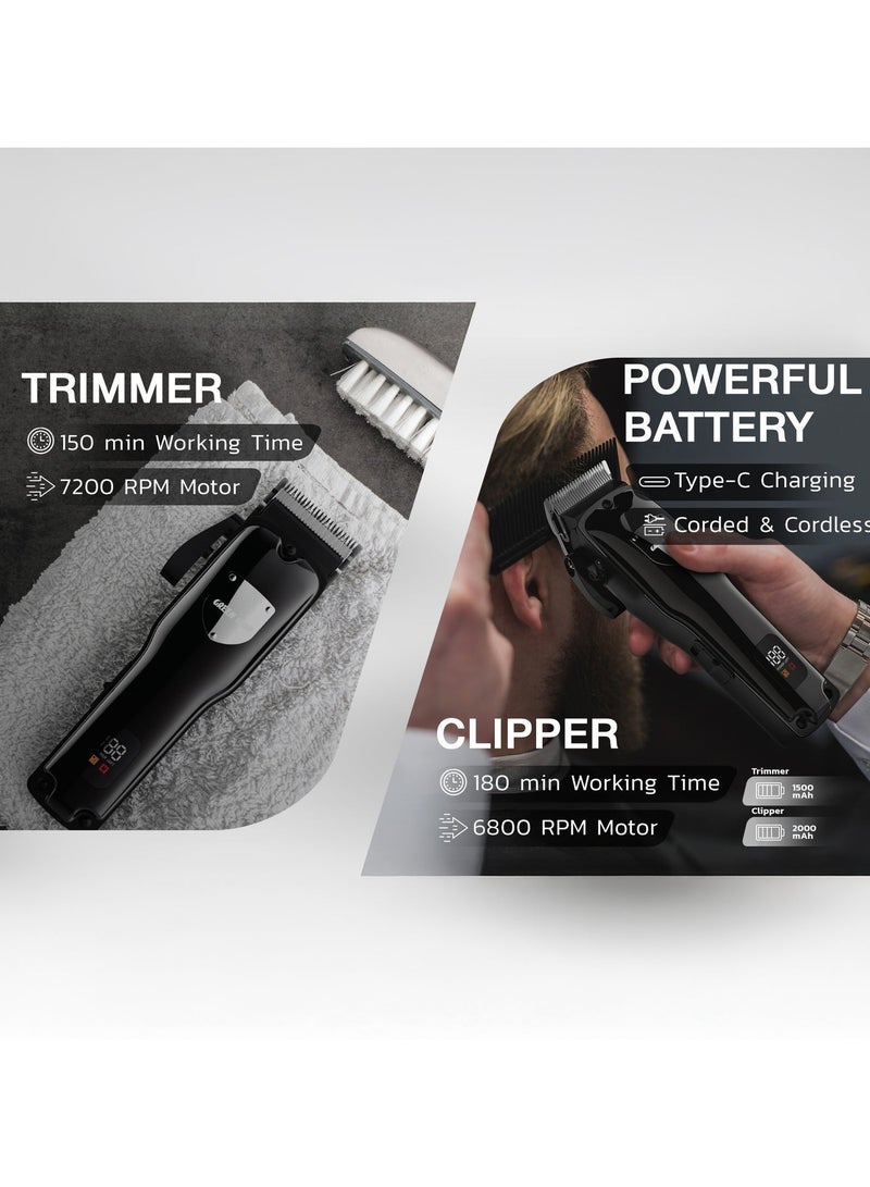 جرين ليون ماكينة قص الشعر والجسم Pro Trim Duo 9 في 1 مع حقيبة حمل / سلكية ولاسلكية / ذراع مدبب / شاشة رقمية / واقي للرقبة / مقص / زجاجة زيت / أمشاط قابلة للتعديل / ماكينة حلاقة / فرشاة تنظيف / ماكينة قص يدوية x2 - أسود - Image 3