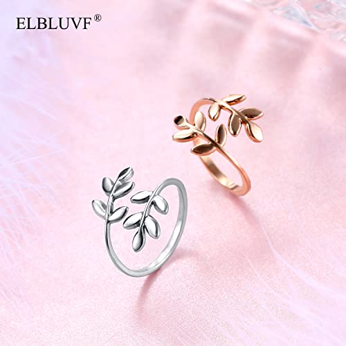 ELBLUVF Stainless Steel Silver Plated Leaves Leaf Laurel Adjustable Branch Ring Jewelry for Women - Image 5