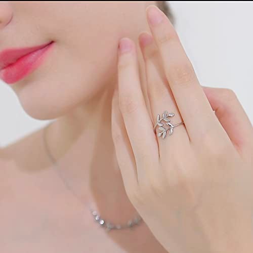 ELBLUVF Stainless Steel Silver Plated Leaves Leaf Laurel Adjustable Branch Ring Jewelry for Women - Image 4