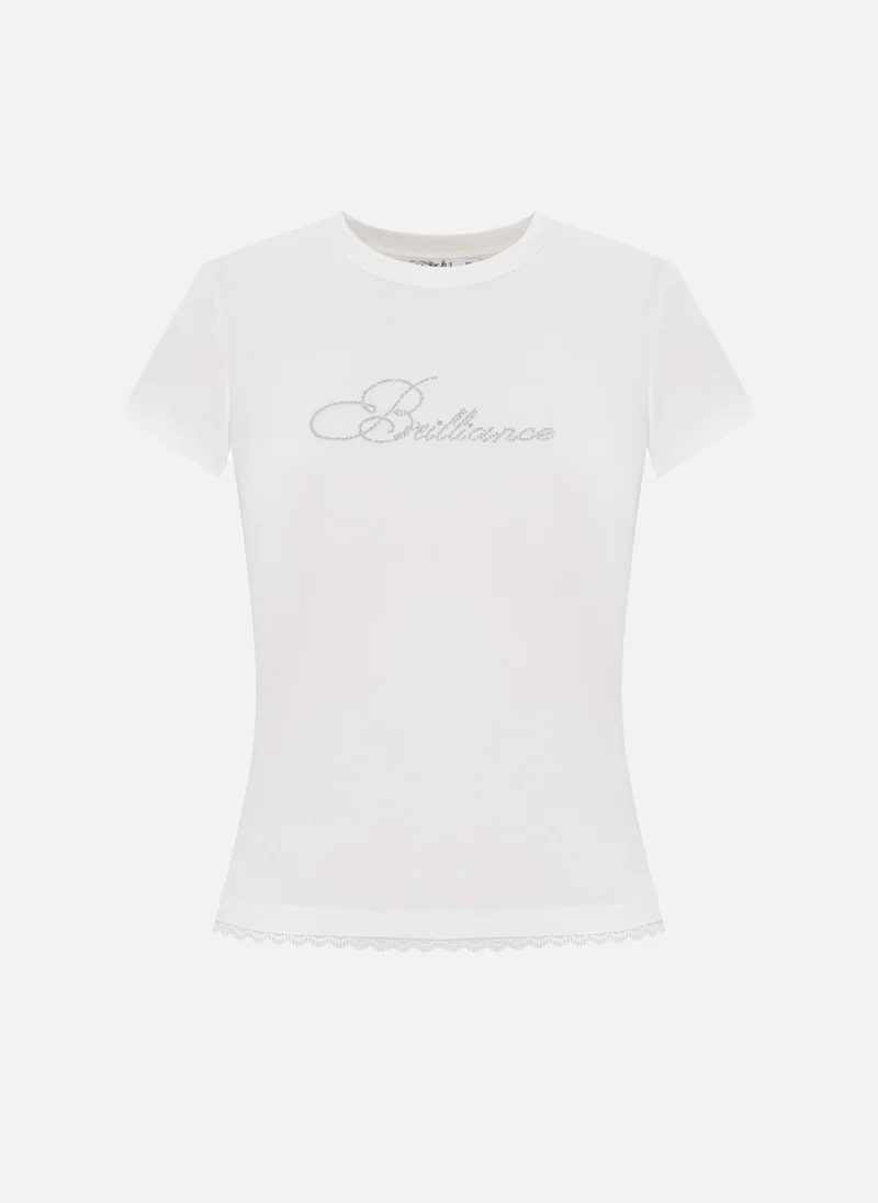 ليتشي تي شيرت مع زخرفة حجر الراين