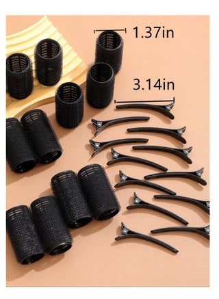 25 Pieces Adhesive Hair Twist Tubes and Hair Clips Set, Includes 12 Self Gripping Hair Twist Tubes and 12 Alligator Hair Clips, Hair Twist Tubes with Snaps and Comb (Black) - view 2