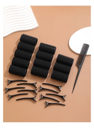 25 Pieces Adhesive Hair Twist Tubes and Hair Clips Set, Includes 12 Self Gripping Hair Twist Tubes and 12 Alligator Hair Clips, Hair Twist Tubes with Snaps and Comb (Black) - view 5