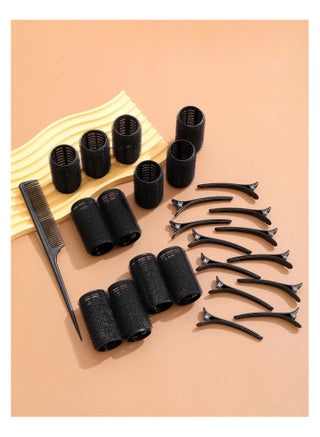 25 Pieces Adhesive Hair Twist Tubes and Hair Clips Set, Includes 12 Self Gripping Hair Twist Tubes and 12 Alligator Hair Clips, Hair Twist Tubes with Snaps and Comb (Black) - view 4