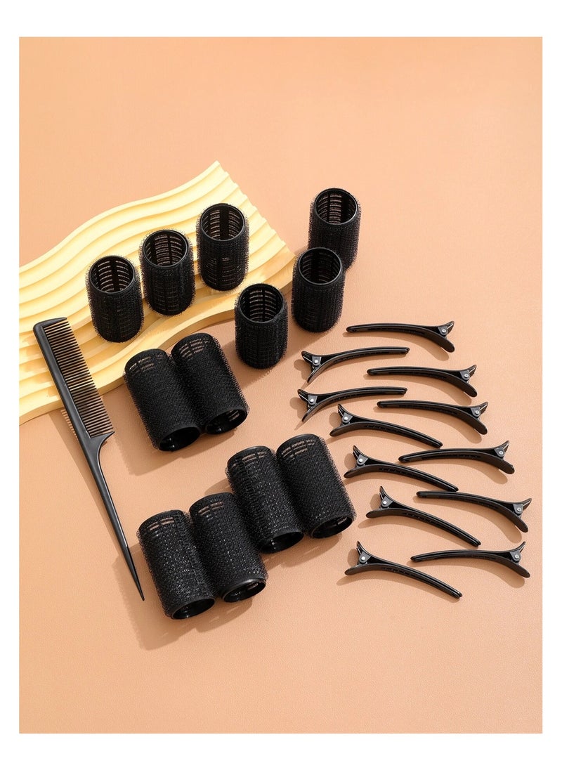 KHAJUL 25 Pieces Adhesive Hair Twist Tubes and Hair Clips Set, Includes 12 Self Gripping Hair Twist Tubes and 12 Alligator Hair Clips, Hair Twist Tubes with Snaps and Comb (Black)  - Image 4