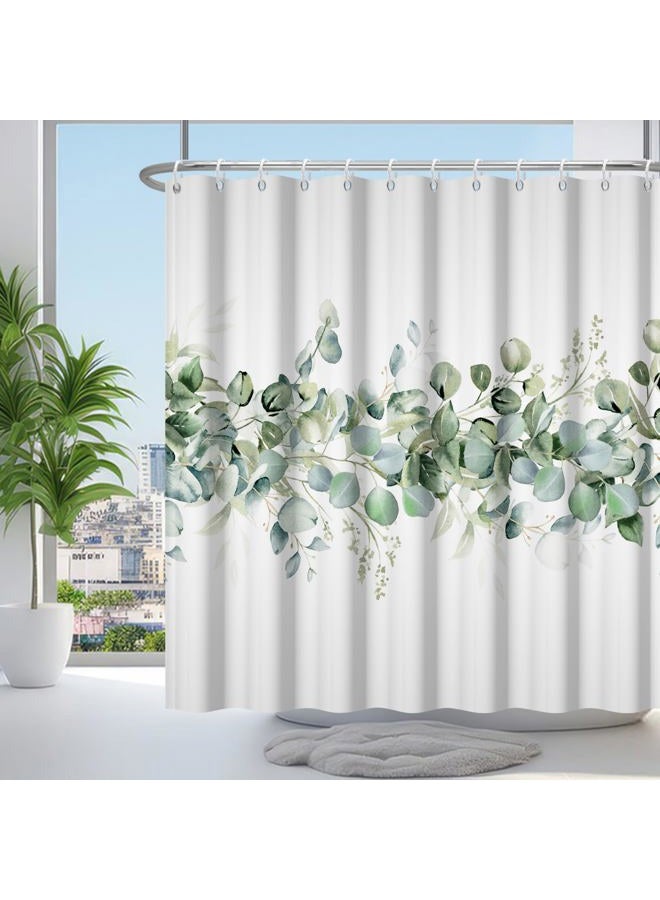 Renaiss 72x72 Inches Green Leaves Shower Curtain Watercolor Green Botanical Plants Eucalyptus Fresh Nature Shower Curtain for Bathroom Decor Waterproof Polyester Fabric Accessories with Hooks - Image 1