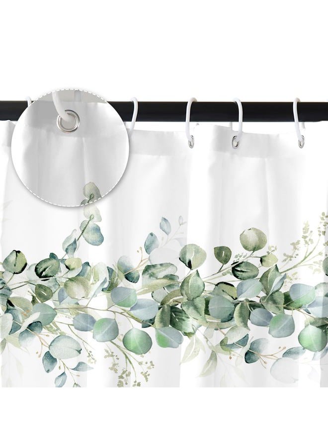 Renaiss 72x72 Inches Green Leaves Shower Curtain Watercolor Green Botanical Plants Eucalyptus Fresh Nature Shower Curtain for Bathroom Decor Waterproof Polyester Fabric Accessories with Hooks - Image 5