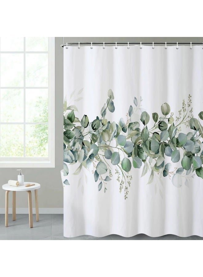 Renaiss 72x72 Inches Green Leaves Shower Curtain Watercolor Green Botanical Plants Eucalyptus Fresh Nature Shower Curtain for Bathroom Decor Waterproof Polyester Fabric Accessories with Hooks - Image 2