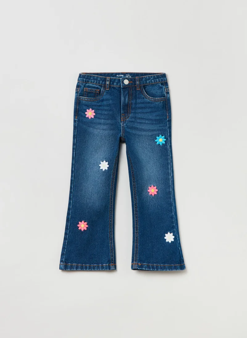 Ovs OVS Flare-Fit Jeans With Embroidered Daisies