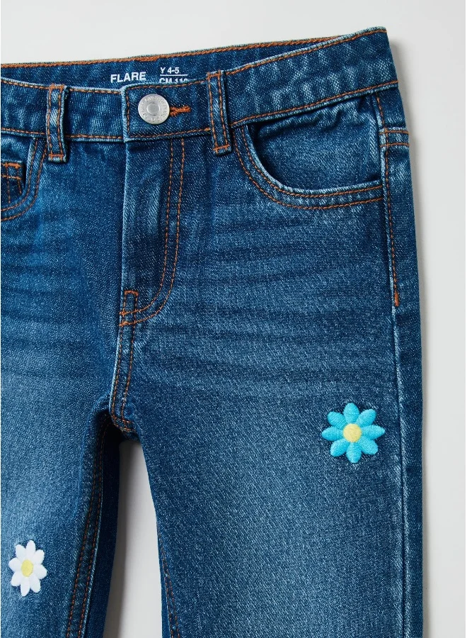 Ovs OVS Flare-Fit Jeans With Embroidered Daisies