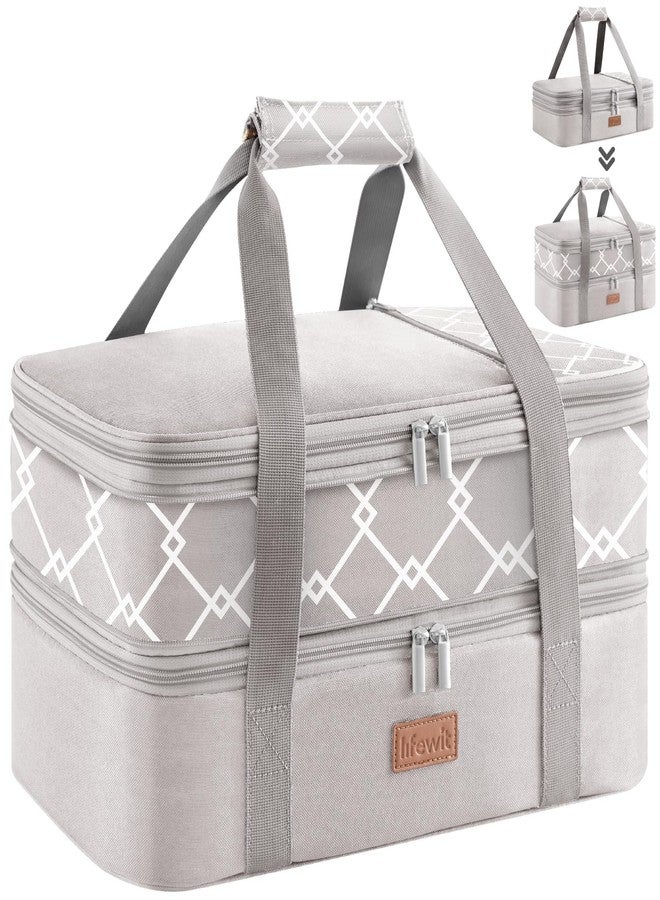 Lifewit Expandable Insulated Casserole Carrier for Hot or Cold Food, Double Decker Food Bag Lasagna Holder Carry Tote for Potluck Parties/Picnic/Cookouts, Fits 9"x13" Baking Dish, Grey-Geometric - Image 1