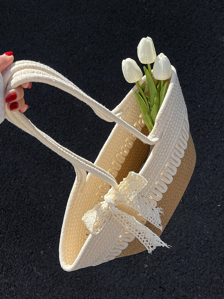 حقيبة كبيرة السعة 2024 حقيبة شاطئ عصرية محبوكة محمولة أنيقة لحقيبة كتف - Image 4