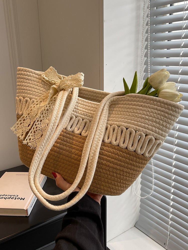حقيبة كبيرة السعة 2024 حقيبة شاطئ عصرية محبوكة محمولة أنيقة لحقيبة كتف - Image 2