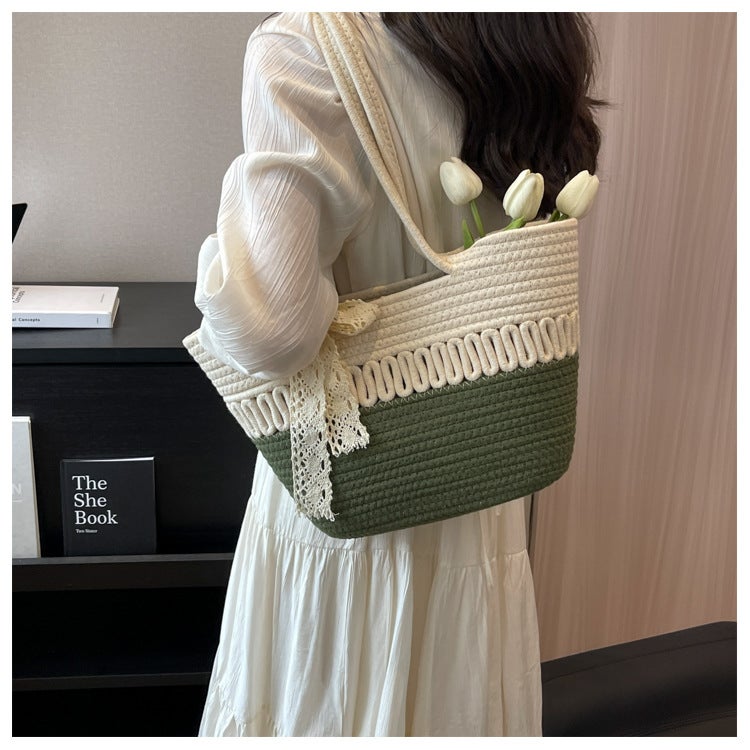 حقيبة كبيرة السعة 2024 حقيبة شاطئ عصرية محبوكة محمولة أنيقة لحقيبة كتف - Image 1