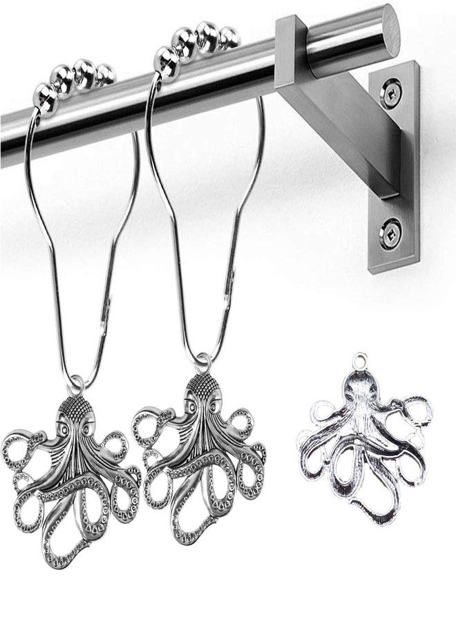 ZILucky Set of 12 Octopus Shower Curtain Hooks Decorative Home Bathroom Squid Sea Creature Beast Stainless Steel Rustproof Brushed Nickel Rings with Octopus Decorative Accessories (Silver) - Image 3
